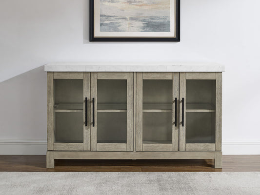 Csrena - Lighted White Marble Sideboard - Brown - Hornell Furniture Outlet