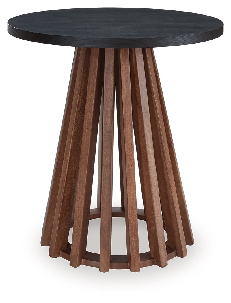 Kallari - Warm Brown / Black - Round End Table - Hornell Furniture Outlet