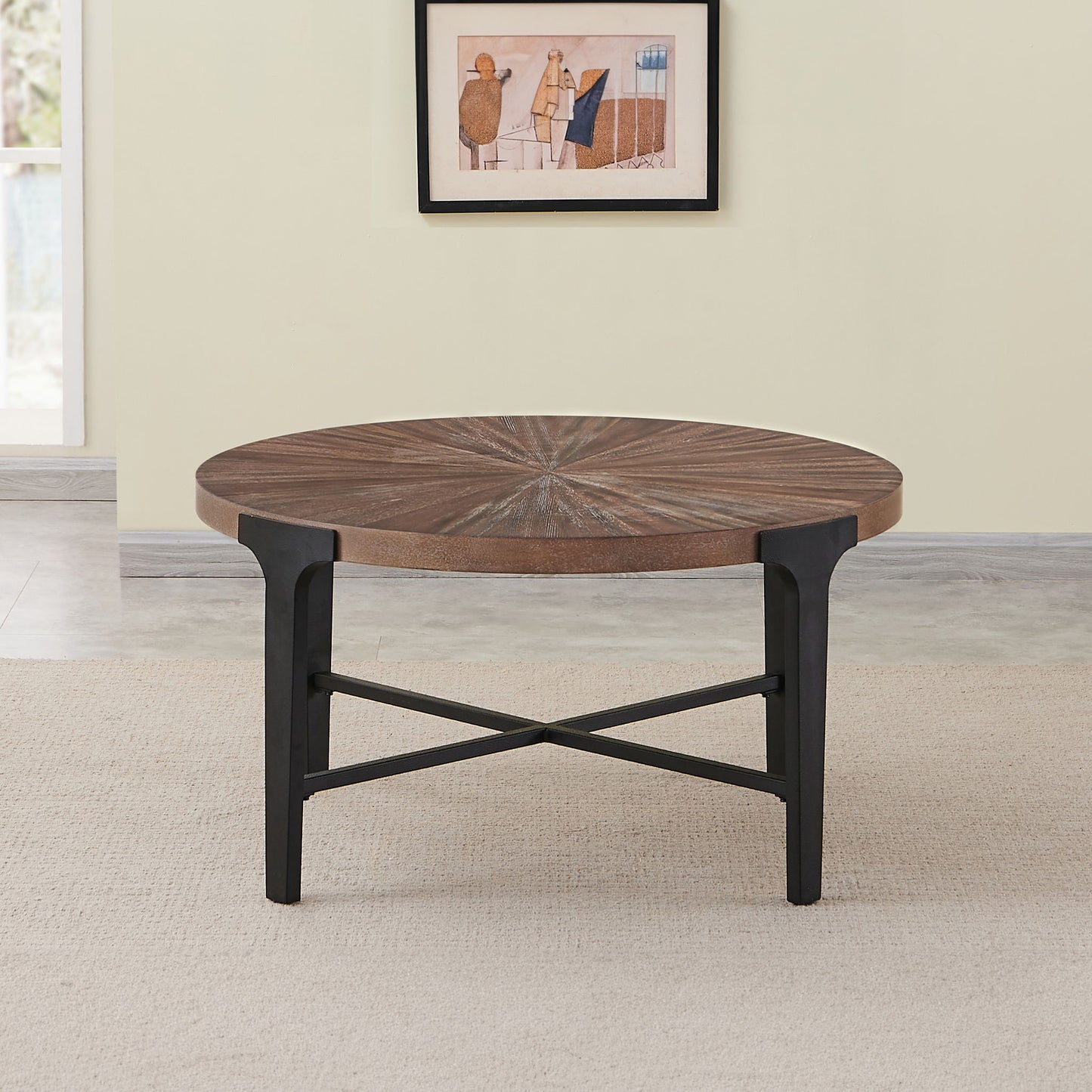 Chevron - Round Cocktail Table - Brown - Hornell Furniture Outlet
