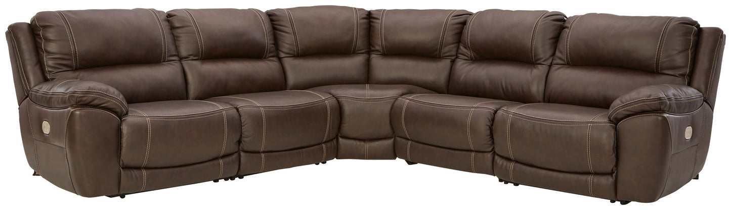 Dunleith - Chocolate - 5 - Piece Power Reclining Sectional - Hornell Furniture Outlet