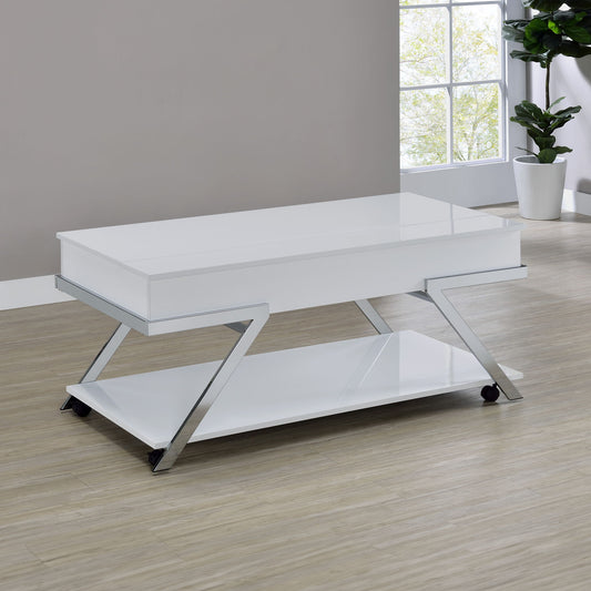 Zena - Lift - Top Cocktail Table With Casters - White - Hornell Furniture Outlet