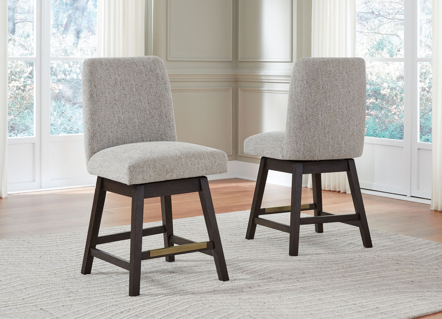 Burkhaus - Beige / Dark Brown - Upholstered Swivel Barstool (Set of 2) - Hornell Furniture Outlet