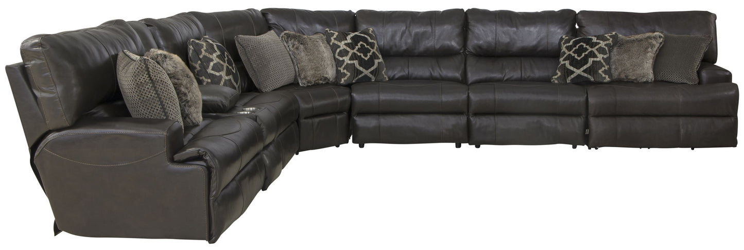 Como - 7 Piece Italian Leather Match Reclining Sectional - Hornell Furniture Outlet