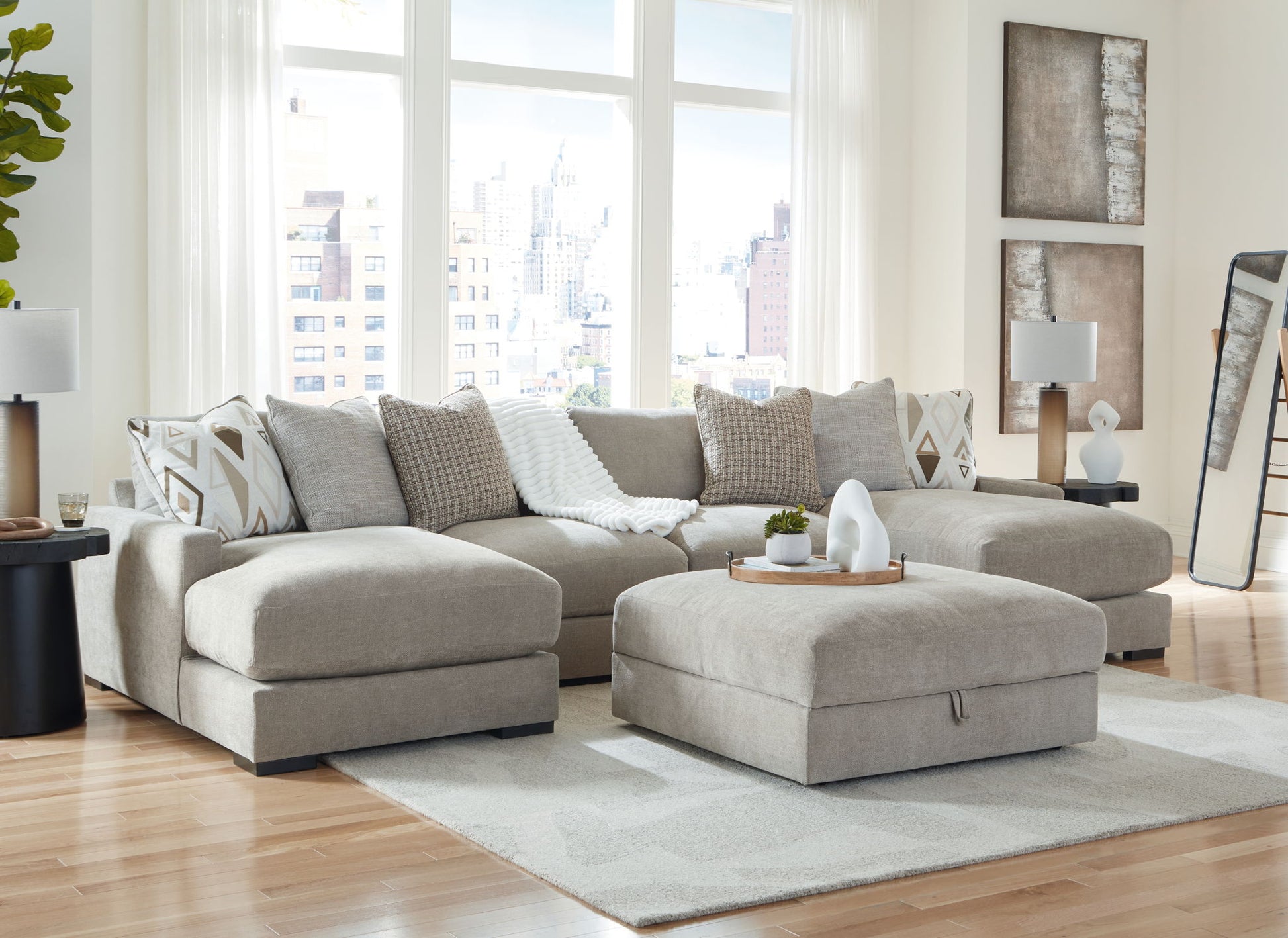 Aslan Court - Sectional With Ottoman Set - Hornell Furniture Outlet