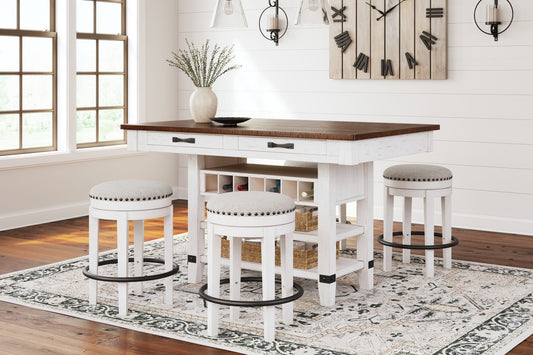 Valebeck - White / Brown - 5 Pc. - Counter Table With Wine Rack, 4 Swivel Stools - Hornell Furniture Outlet
