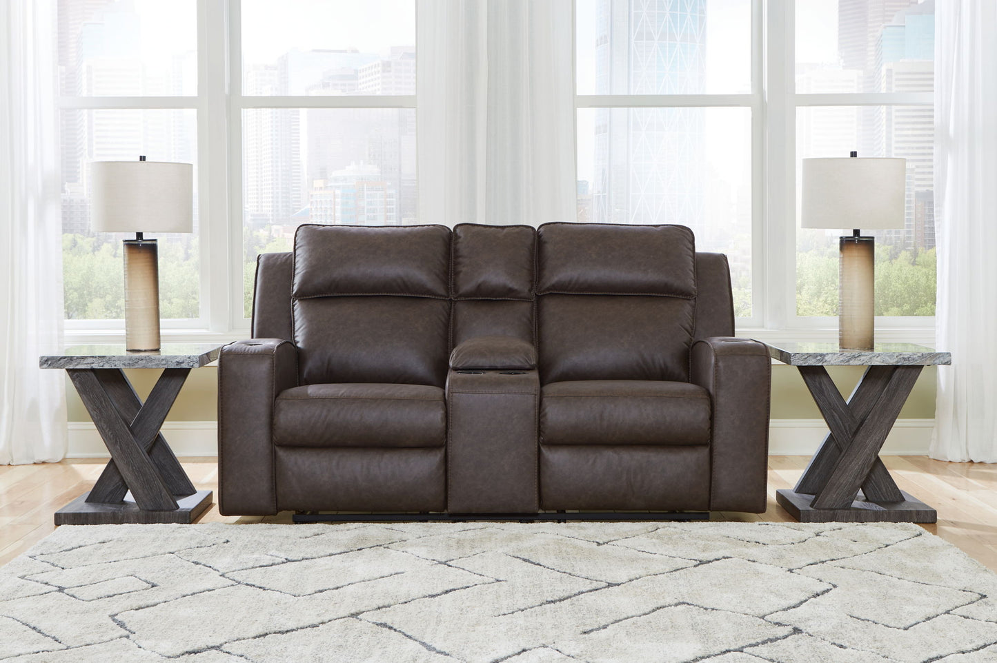 Lavenhorne - Granite - Dbl Rec Loveseat W/Console - Hornell Furniture Outlet