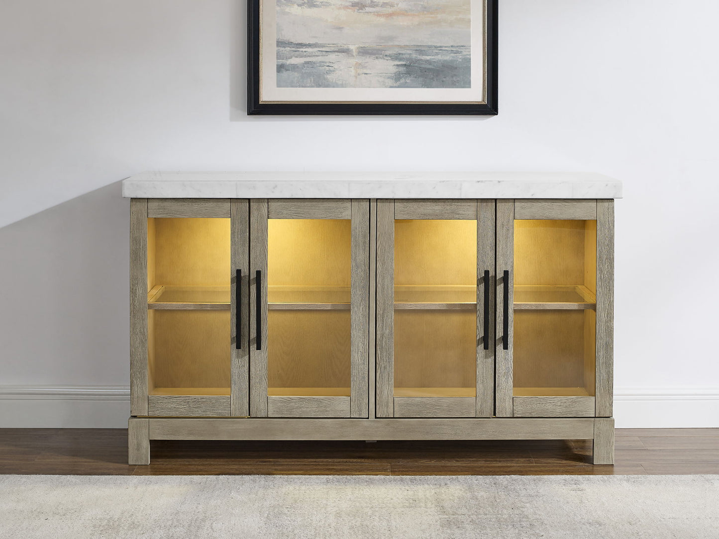 Csrena - Lighted White Marble Sideboard - Brown - Hornell Furniture Outlet