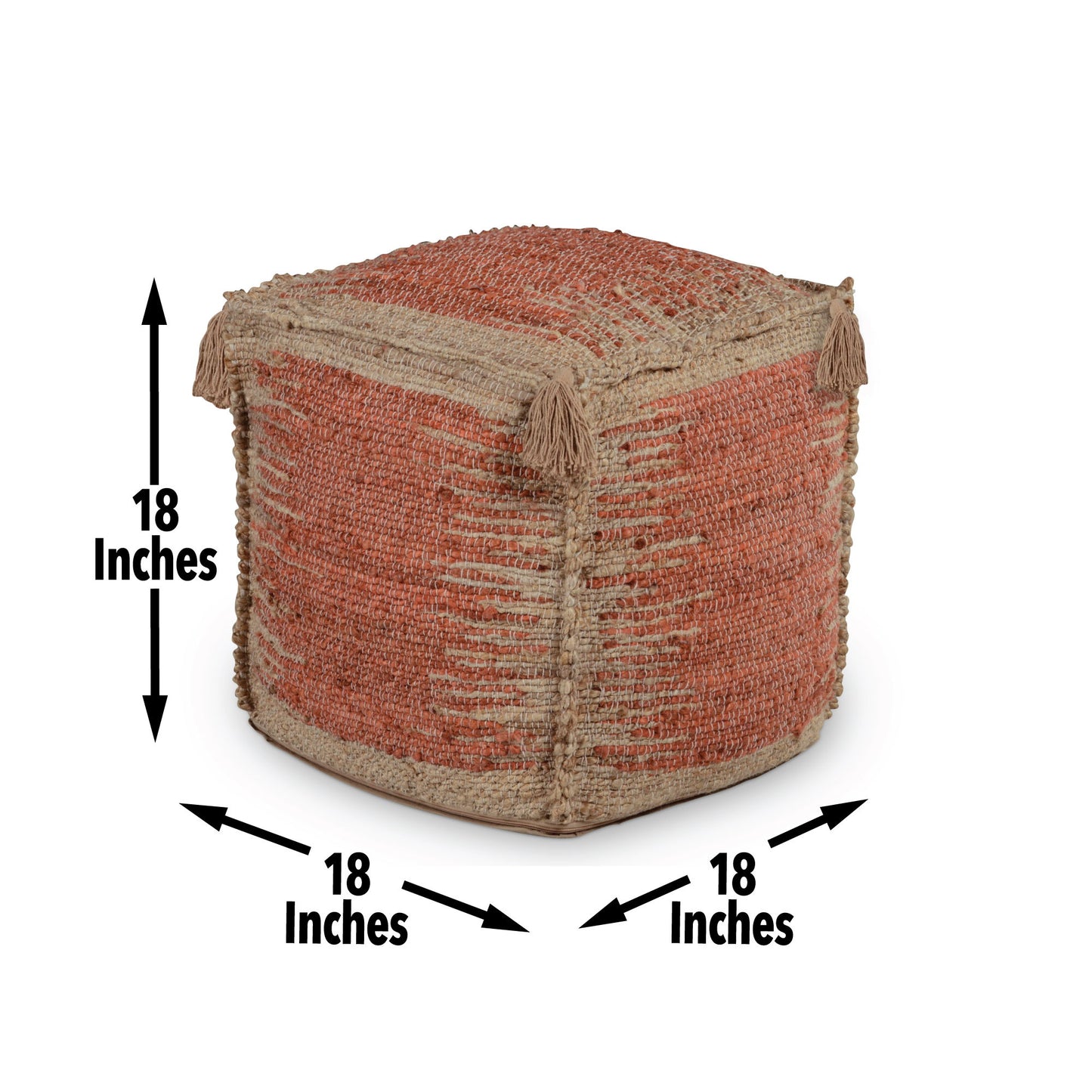 Jafar - Square Handwoven Jute Pouf - Red - Hornell Furniture Outlet