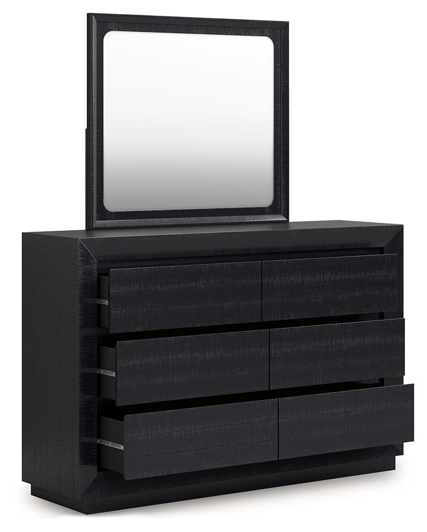 Londer - Black - Dresser And Mirror - Hornell Furniture Outlet