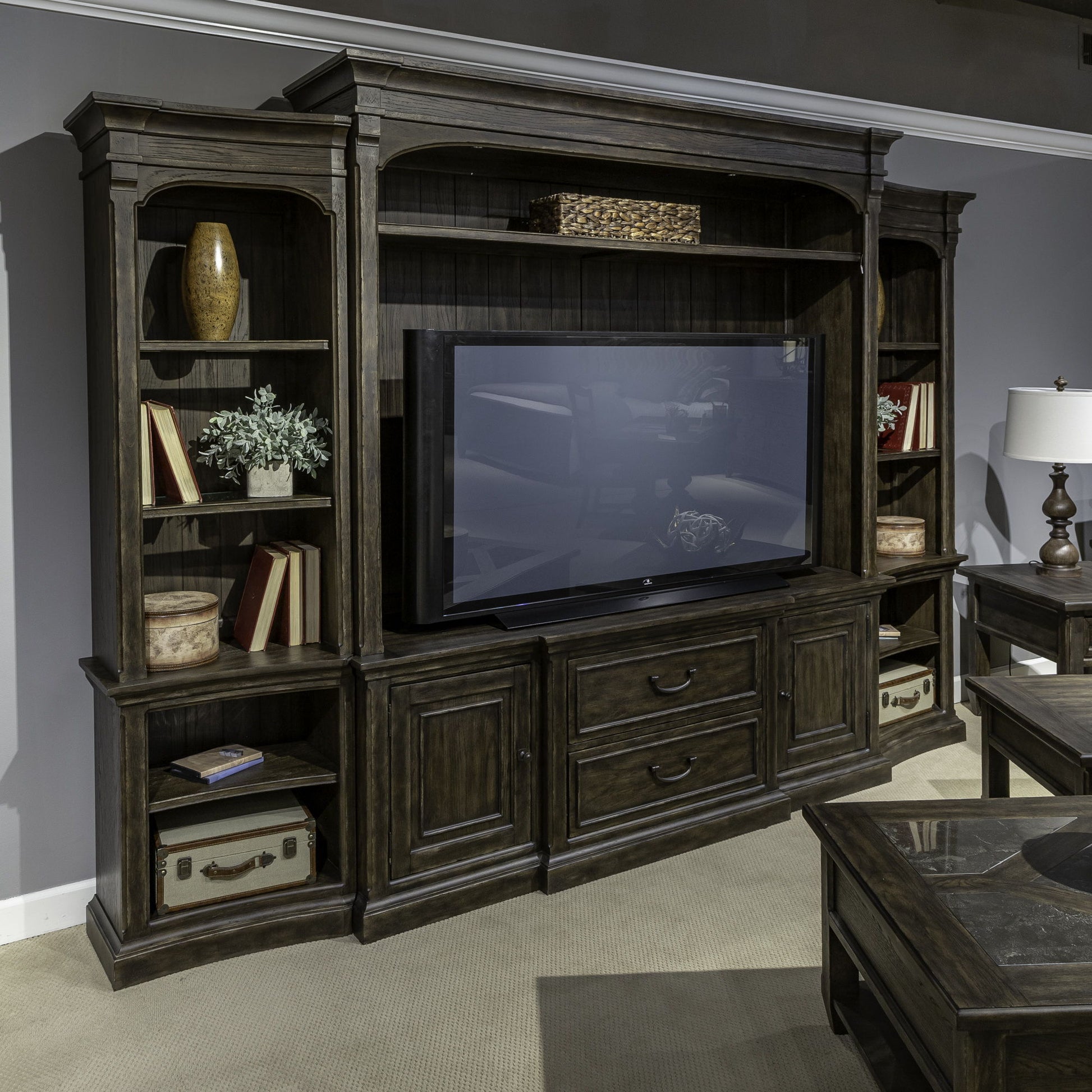 Paradise Valley - Entertainment Center With Piers - Dark Brown - Hornell Furniture Outlet