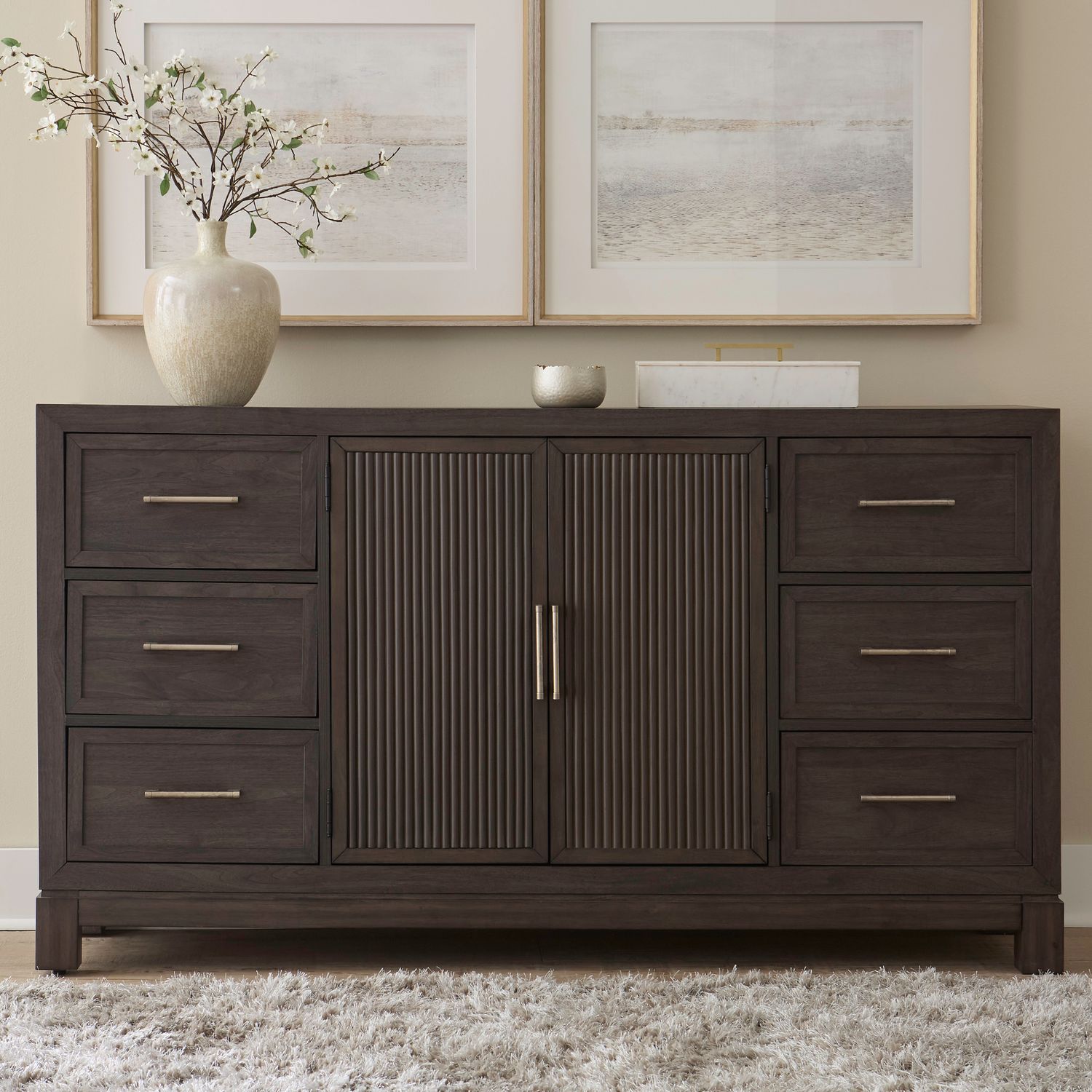 Modern Edge - 2 Door 6 Drawer Dresser - Brown - Hornell Furniture Outlet