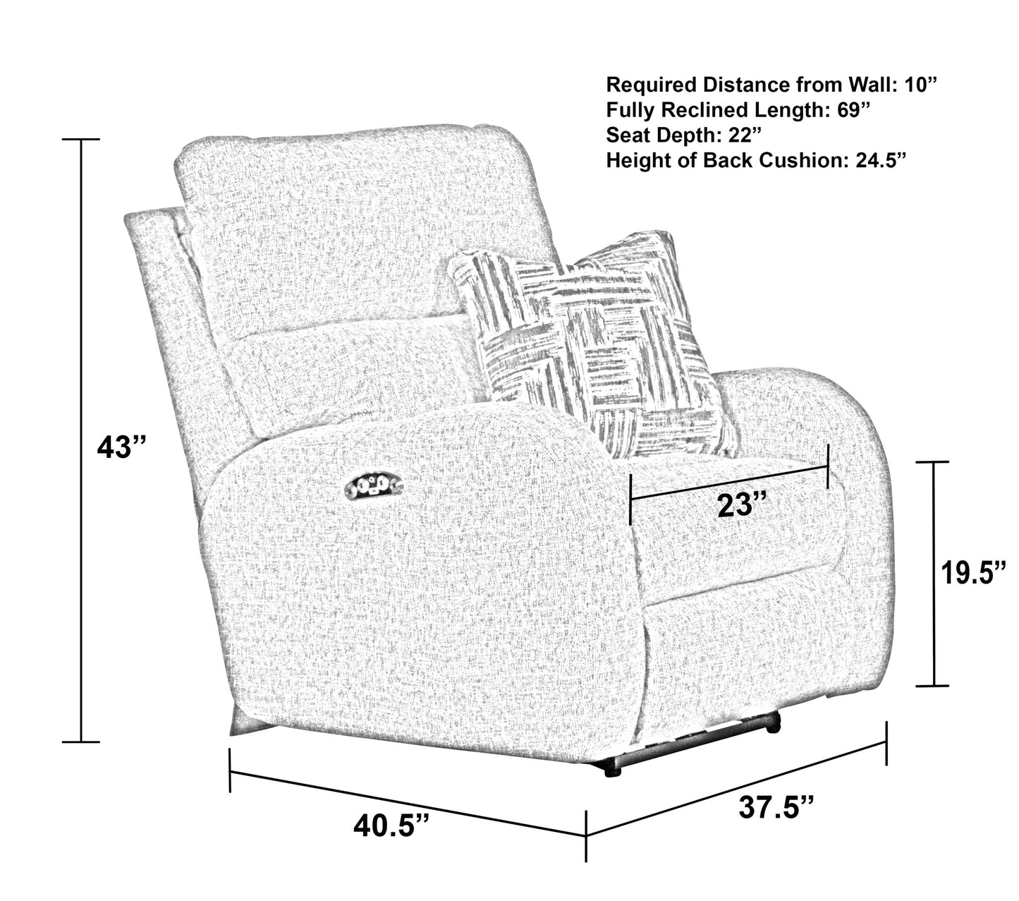Liam - Power Headrest Power Lay Flat Recliner - Coal - Hornell Furniture Outlet
