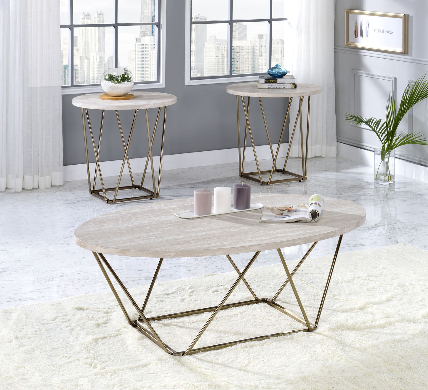 Rowyn - Faux Marble Top End Table - Gray - Hornell Furniture Outlet