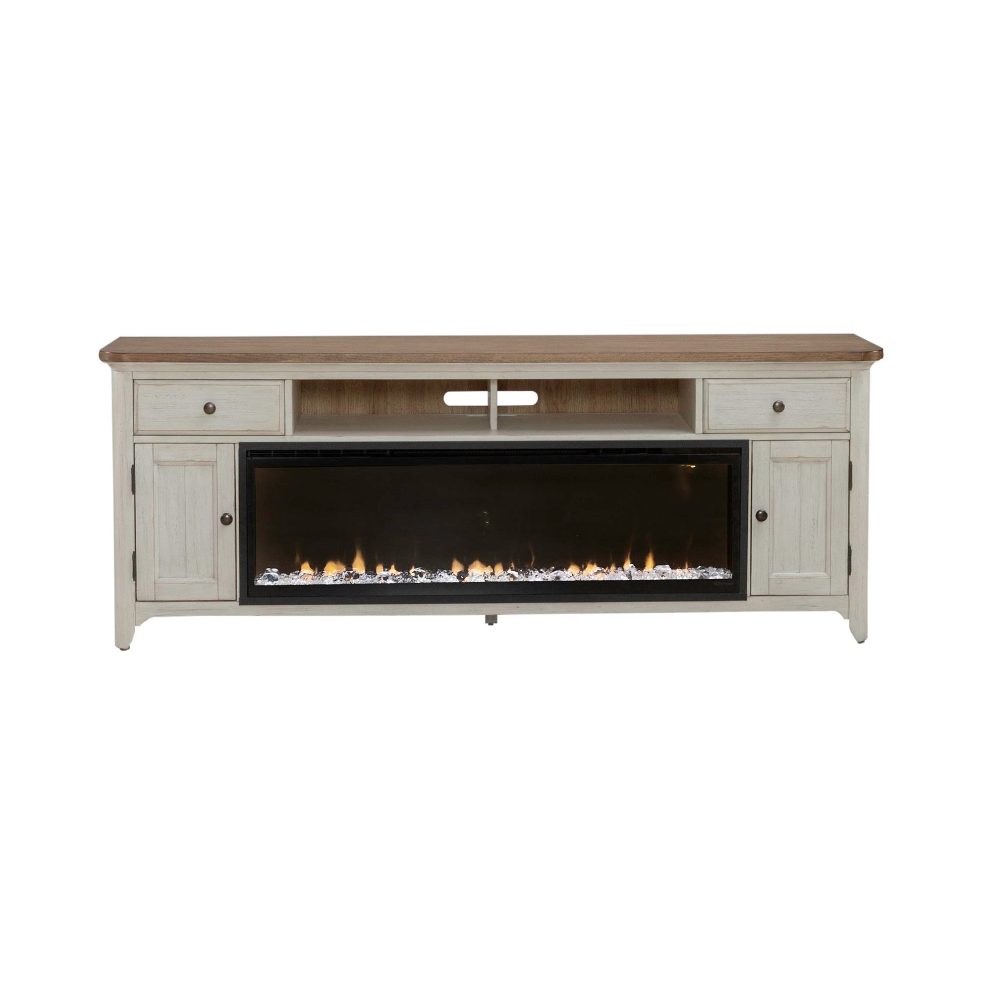 Fireplace TV Consoles - 79" Console With Fire - Medium Brown - Hornell Furniture Outlet