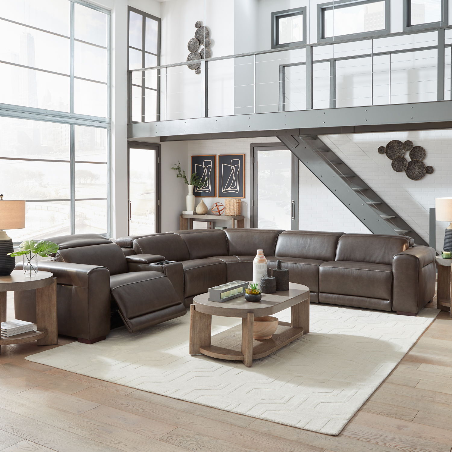 Deacon - 6 Piece Sectional - Boston Charcoal Leather - Hornell Furniture Outlet