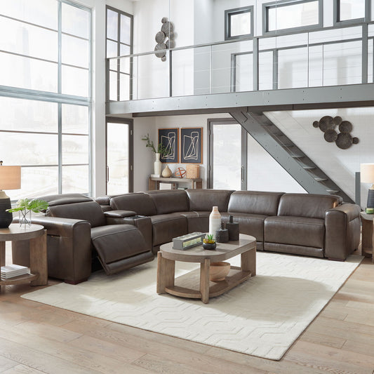 Deacon - 6 Piece Sectional - Boston Charcoal Leather - Hornell Furniture Outlet