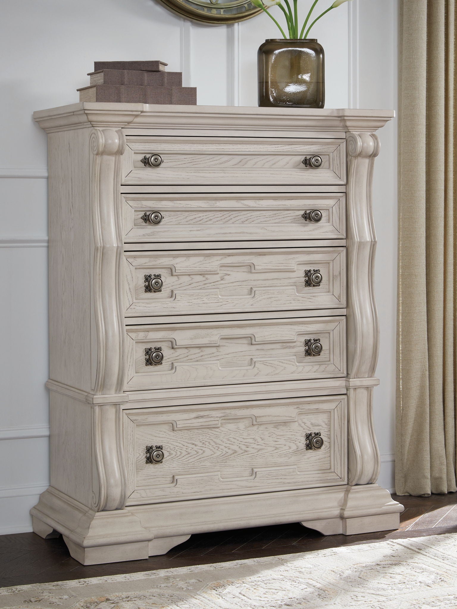 Bruchandi - Antique White - Five Drawer Chest - Hornell Furniture Outlet