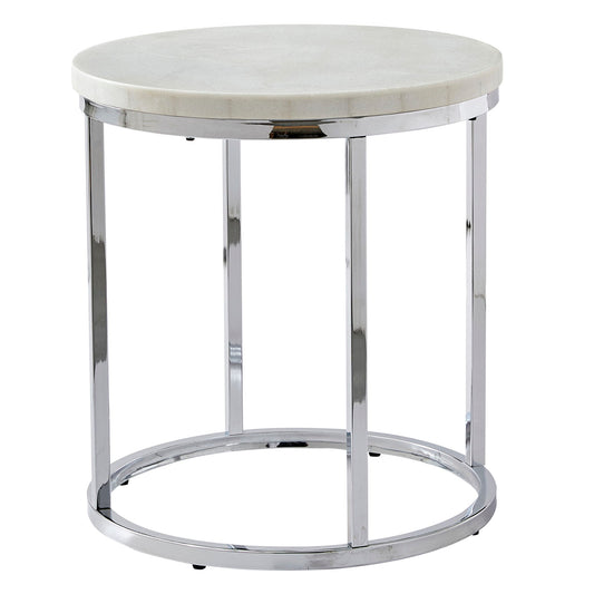 Echo - White Marble Top Round End Table - White - Hornell Furniture Outlet