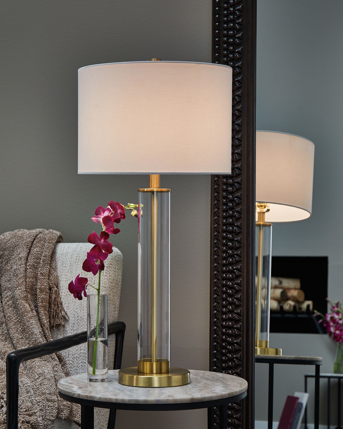 Orenman - Clear / Brass Finish - Glass Table Lamp (Set of 2) - Hornell Furniture Outlet