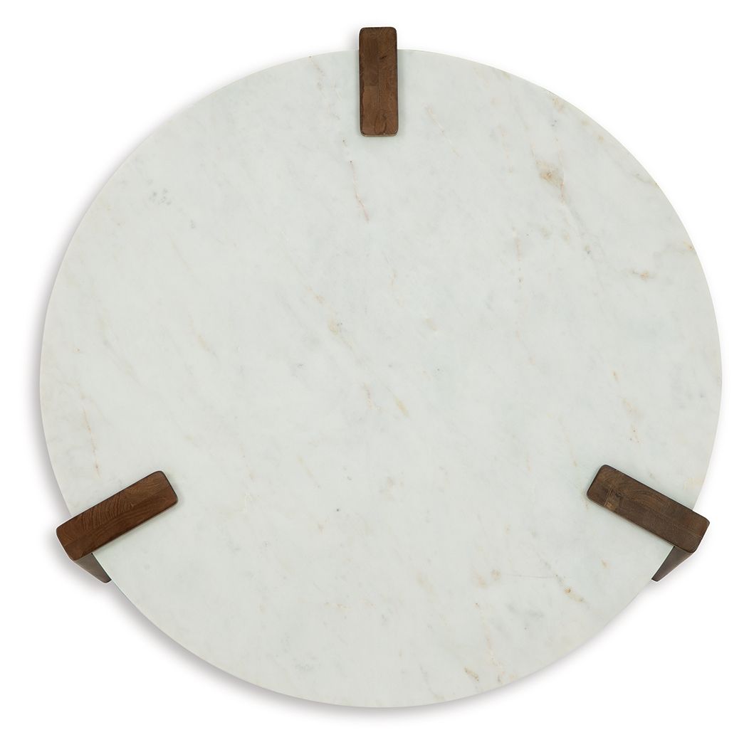 Isanti - White / Brown - Round Cocktail Table - Hornell Furniture Outlet