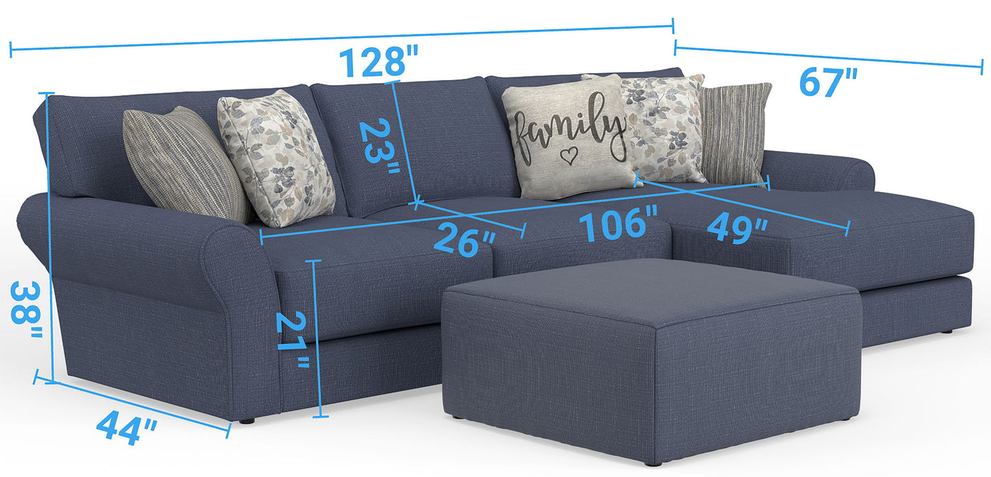 Cape May - Sofa Chaise With Comfort Coil Seating, 41" Cocktail Ottoman And 5 Accent Pillows Included - Hornell Furniture Outlet