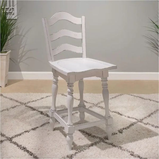 Magnolia Manor - Ladderback Swivel Counter Height Chair - Antique White & Weathered Bark - Hornell Furniture Outlet