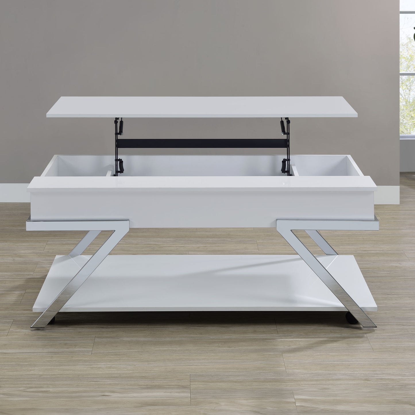 Zena - Lift - Top Cocktail Table With Casters - White - Hornell Furniture Outlet
