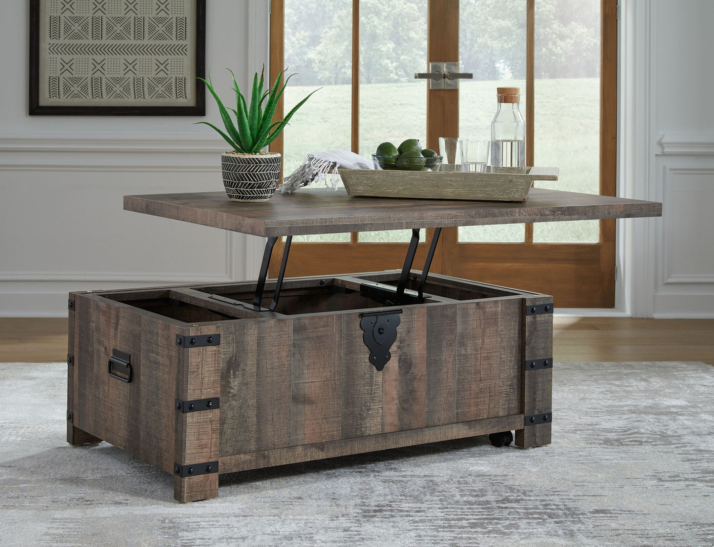 Hollum - Rustic Brown - Lift Top Cocktail Table - Hornell Furniture Outlet