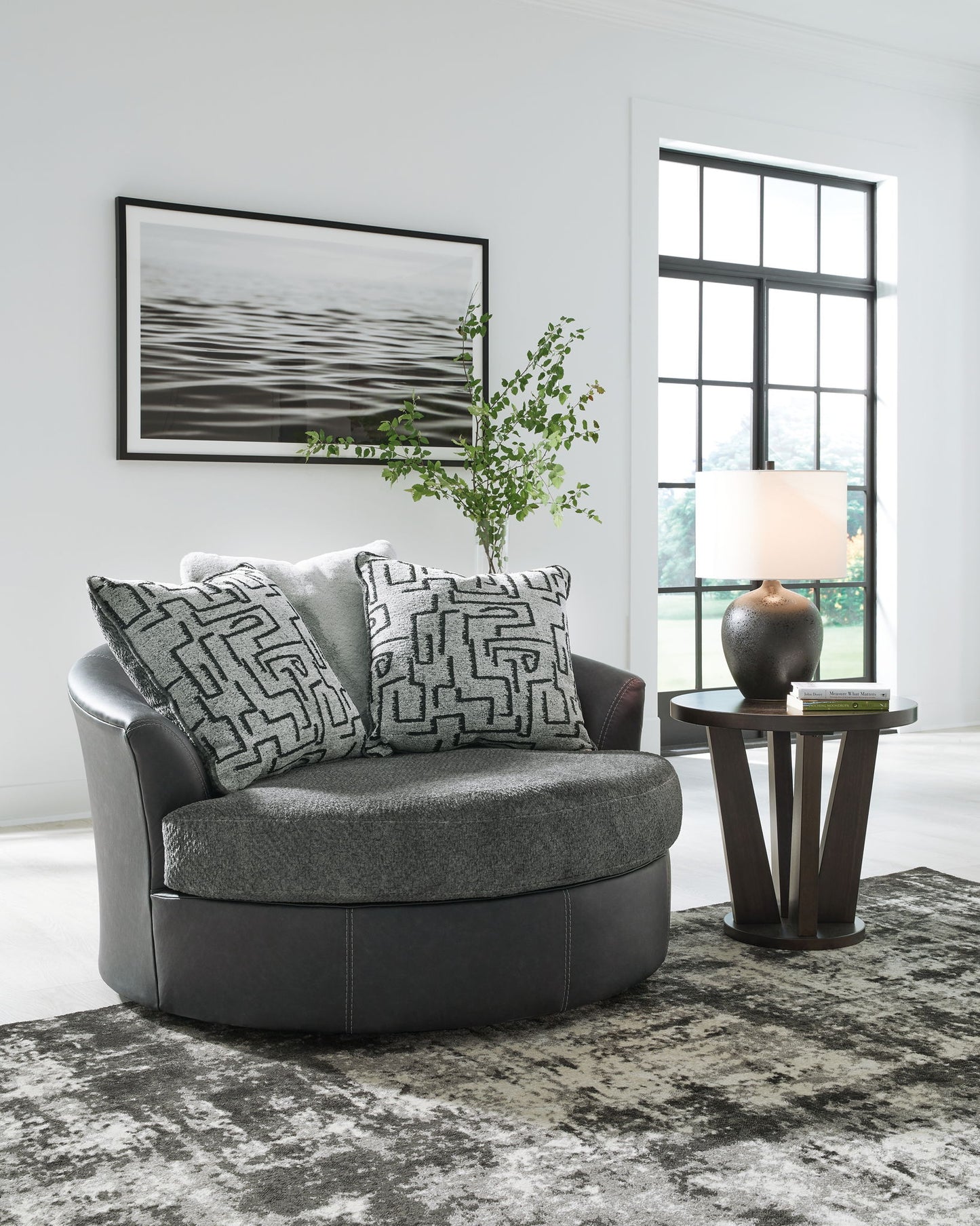 Brixley Pier - Graphite - Oversized Swivel Accent Chair - Hornell Furniture Outlet