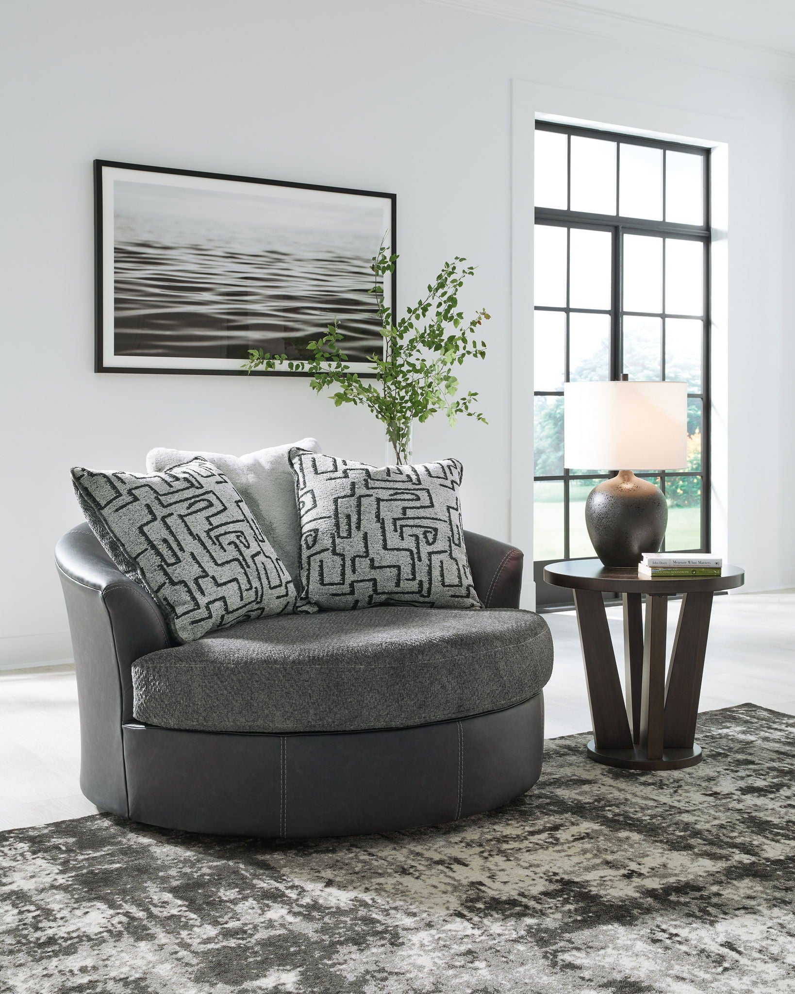 Brixley Pier - Graphite - Oversized Swivel Accent Chair - Hornell Furniture Outlet