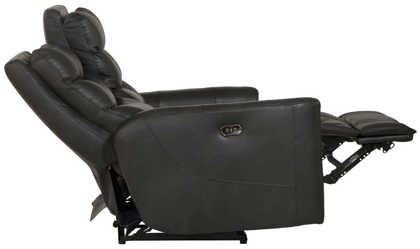 Bosa - Leather Power Reclining Loveseat - Charcoal - Hornell Furniture Outlet