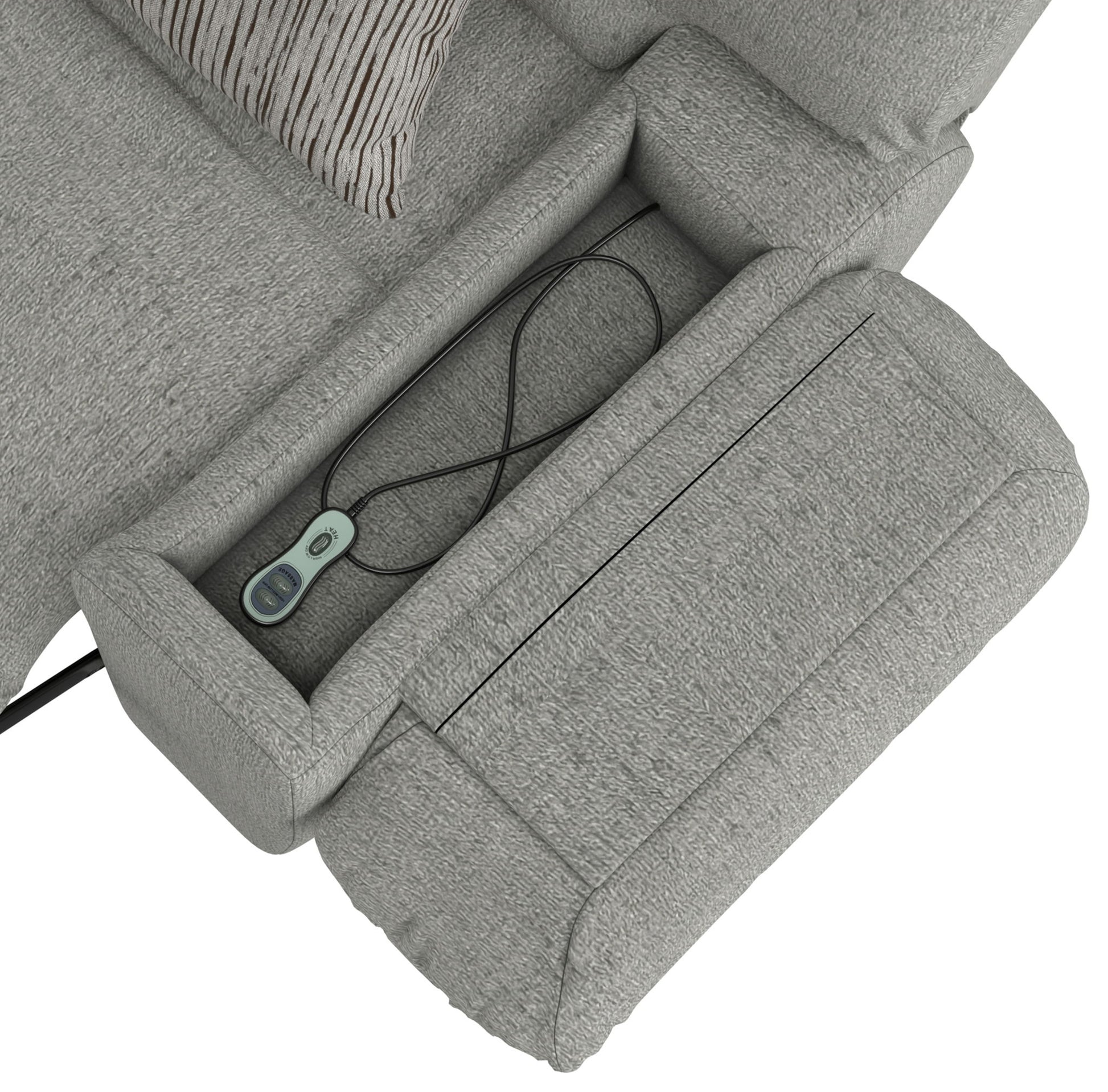 Quinn - 3 Piece Reclining Sectional With 4 Reclining Seats, Storage Arms, Storage Console With Lights, And Drop Down Table - Nature - Hornell Furniture Outlet