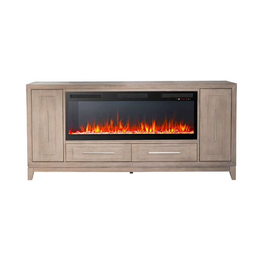 Fireplace TV Consoles - 80" Console With Fire FTS - Light Brown - Hornell Furniture Outlet