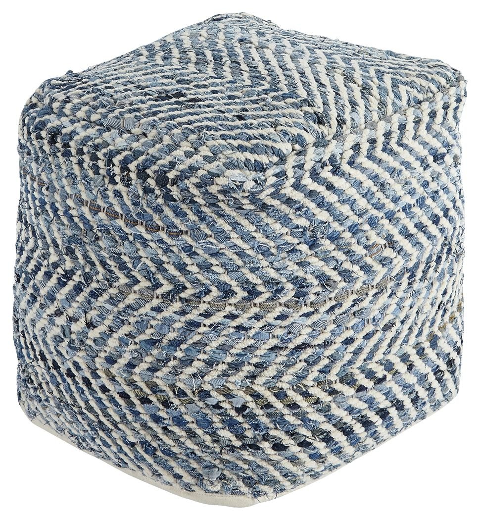 Chevron - Blue - Pouf - Hornell Furniture Outlet
