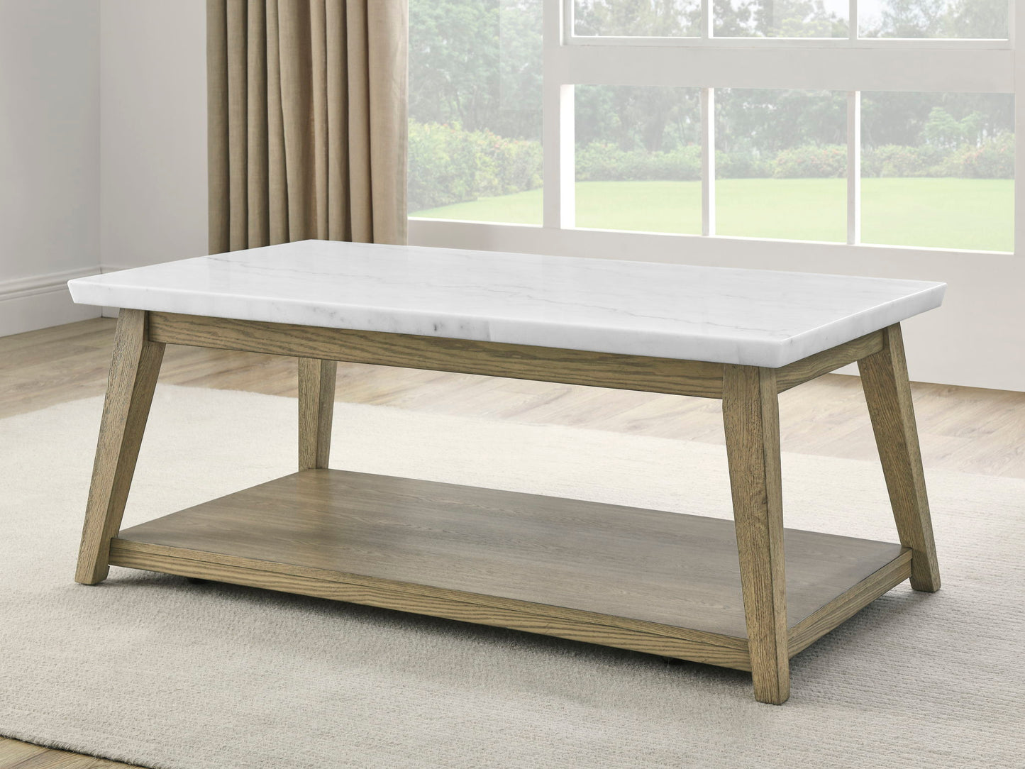 Vida - Marble Top Coffee Table With Casters - Brown - Hornell Furniture Outlet