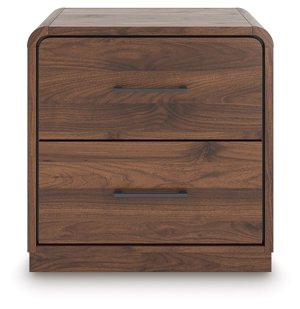 Fortlorn - Walnut Brown - Two Drawer Night Stand - Hornell Furniture Outlet