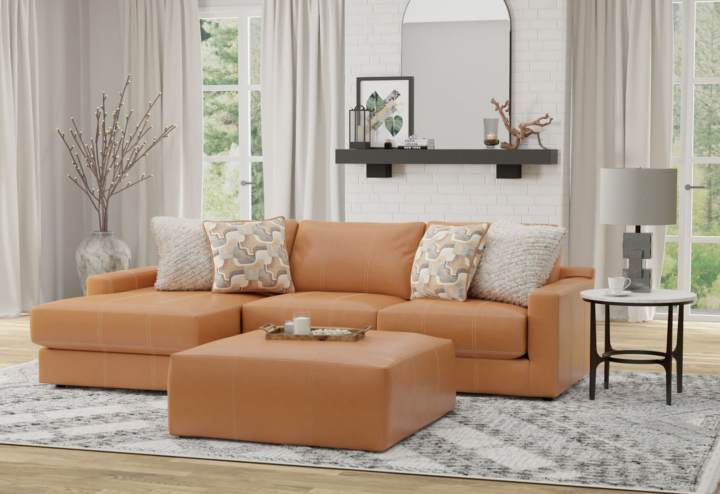 Minori - Italian Leather Sofa / Chaise And Cocktail Ottoman - Hornell Furniture Outlet