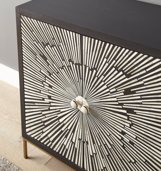 Amika - 2 Door Sunburst Bone Cabinet - Black - Hornell Furniture Outlet