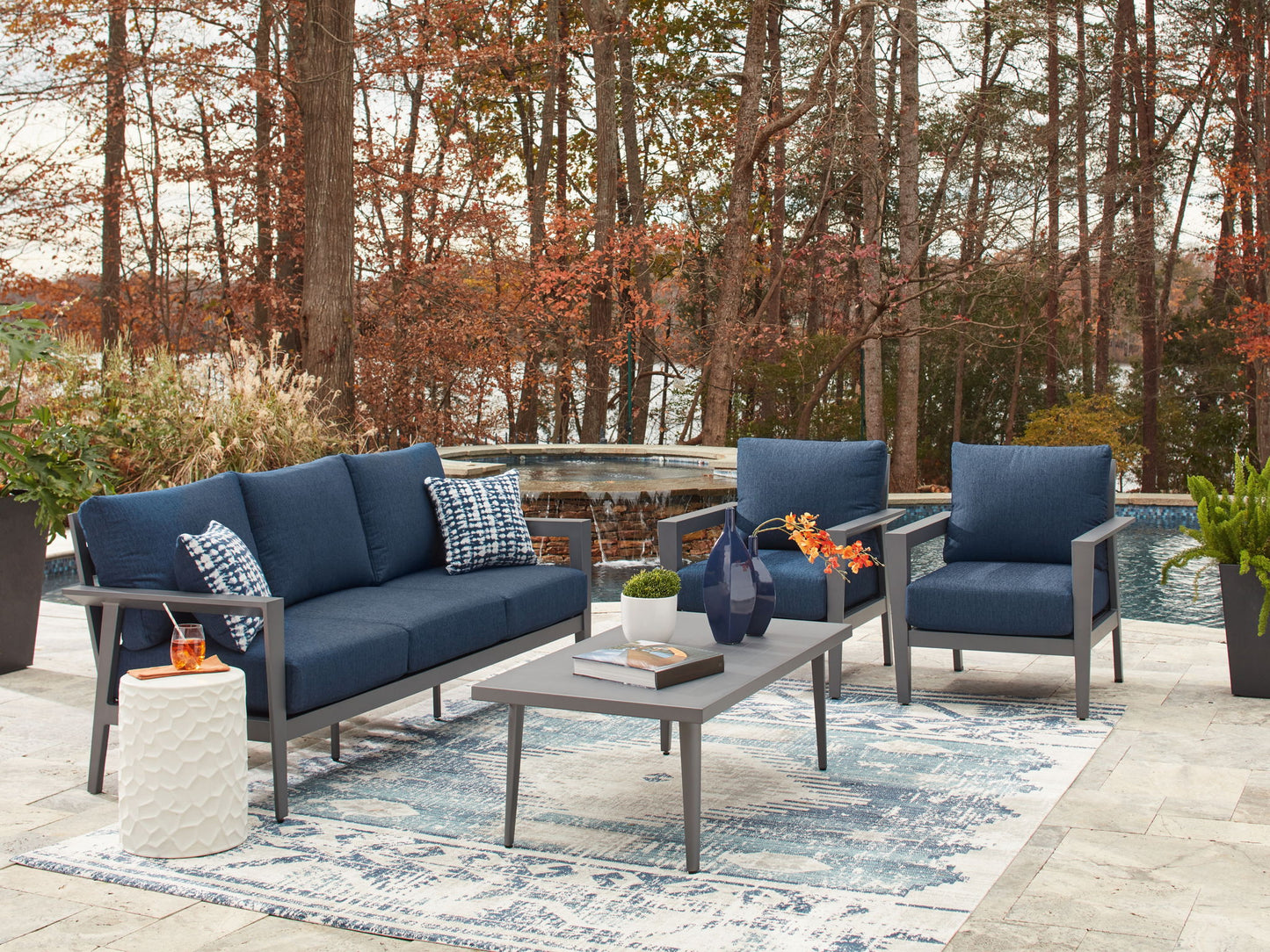 Gali - Gray / Blue - Sofa / Chairs / Table Set (Set of 4) - Hornell Furniture Outlet