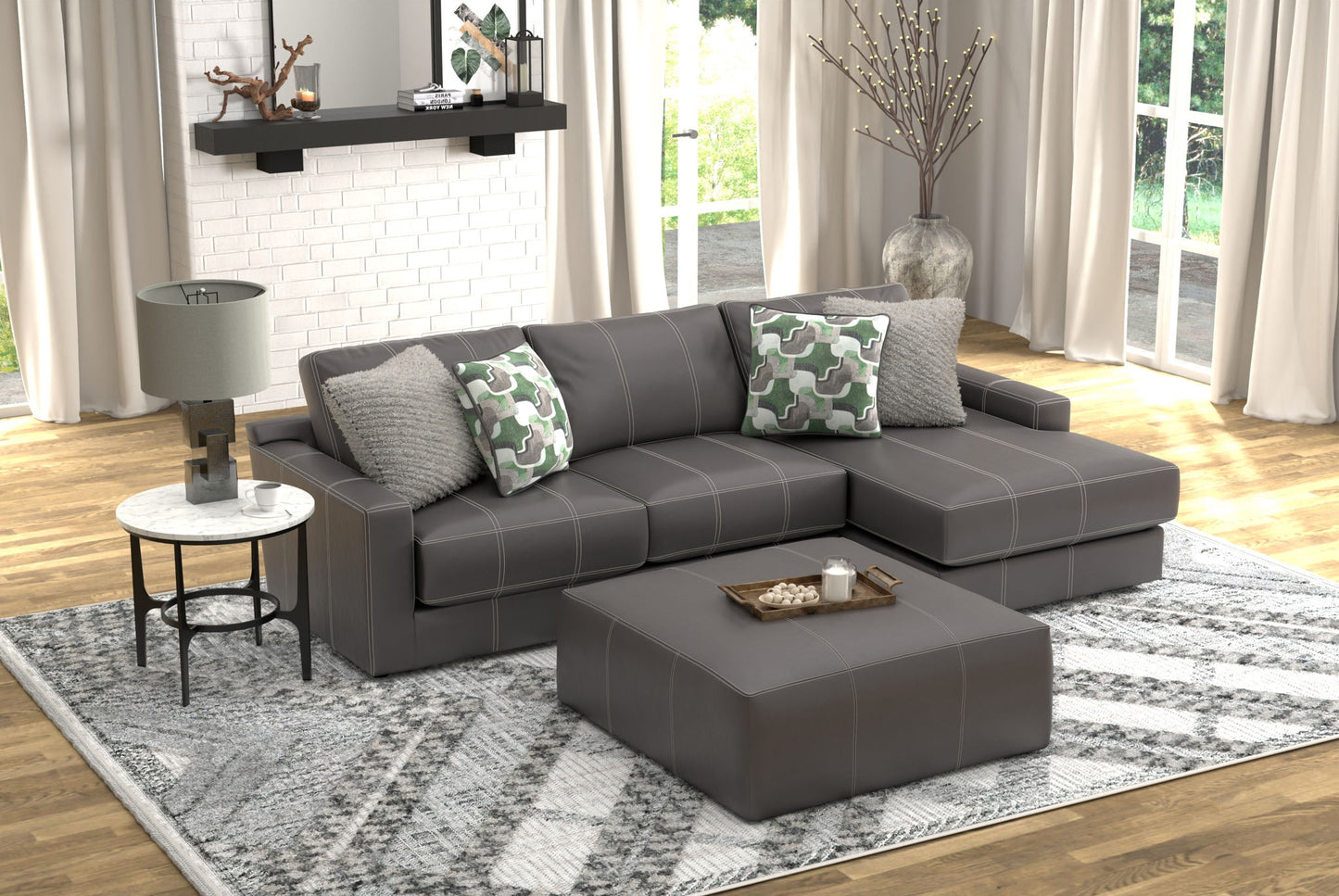 Minori - Italian Leather Sofa / Chaise And Cocktail Ottoman - Hornell Furniture Outlet