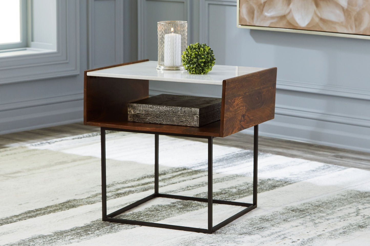 Rusitori - Brown / Beige / White - Rectangular End Table - Hornell Furniture Outlet