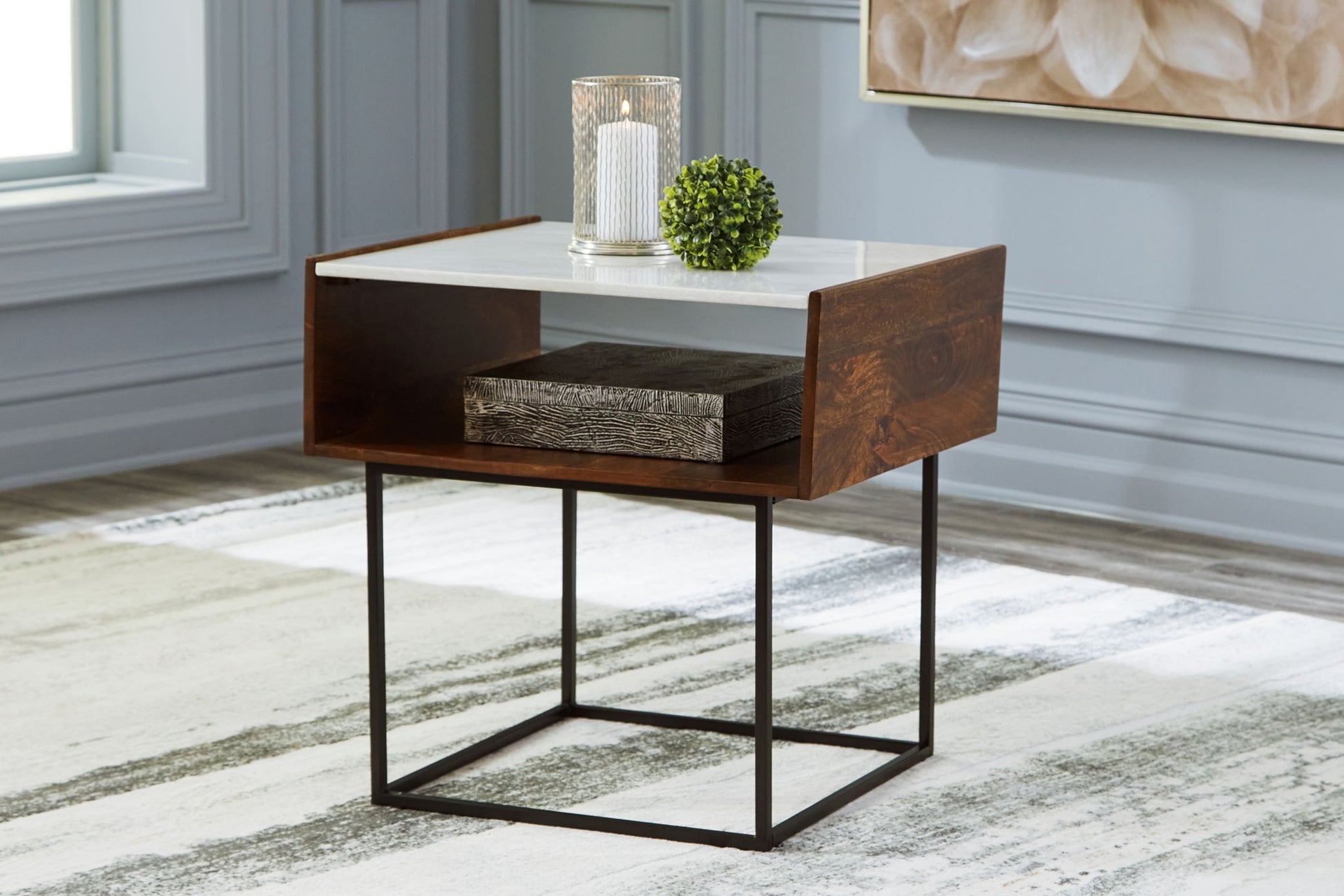 Rusitori - Brown / Beige / White - Rectangular End Table - Hornell Furniture Outlet