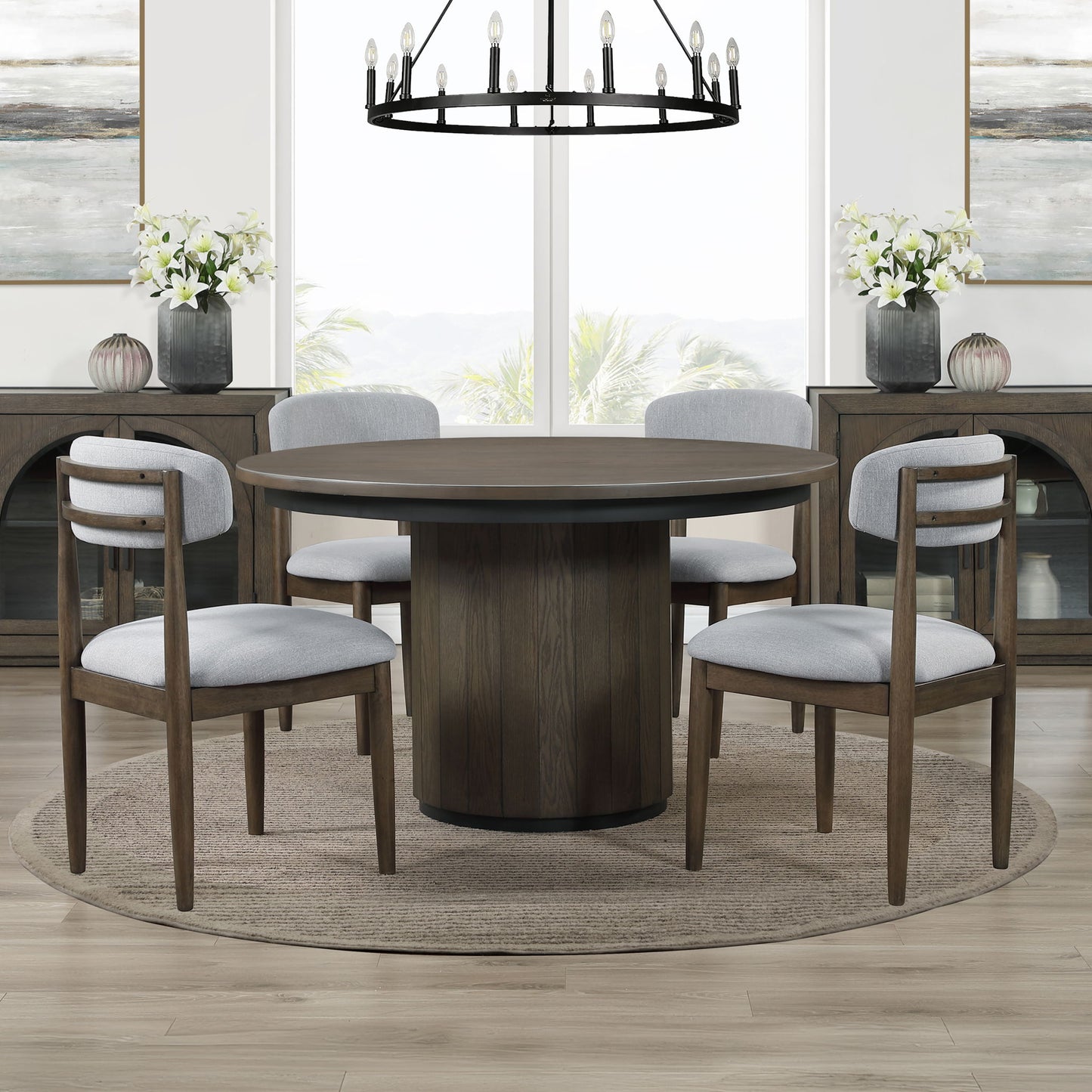 Burlington - Round 5 Piece Dining Set - Brown - Hornell Furniture Outlet
