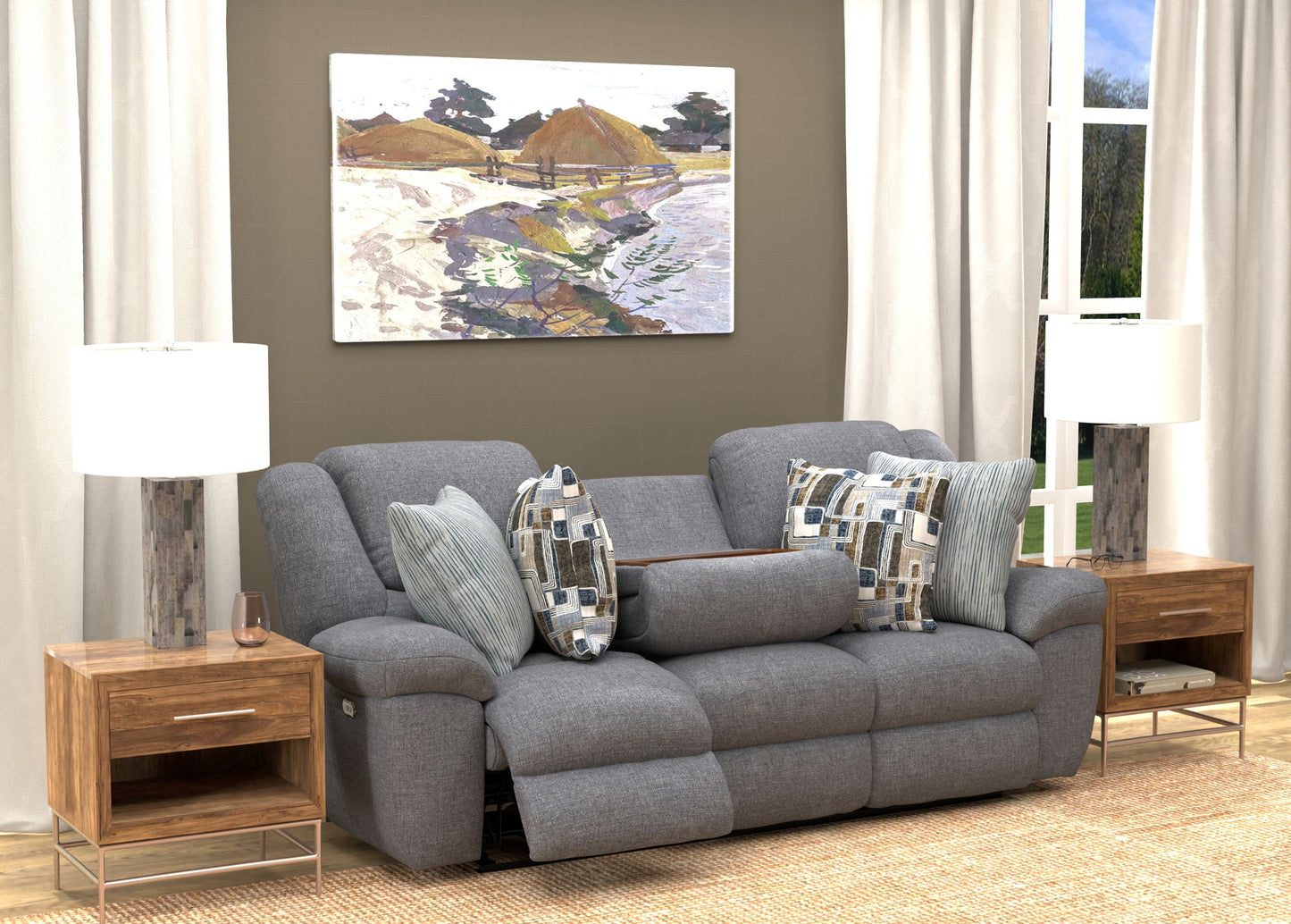 Trifecta - Sofa With 3 Recliners and Drop Down Table - Hornell Furniture Outlet