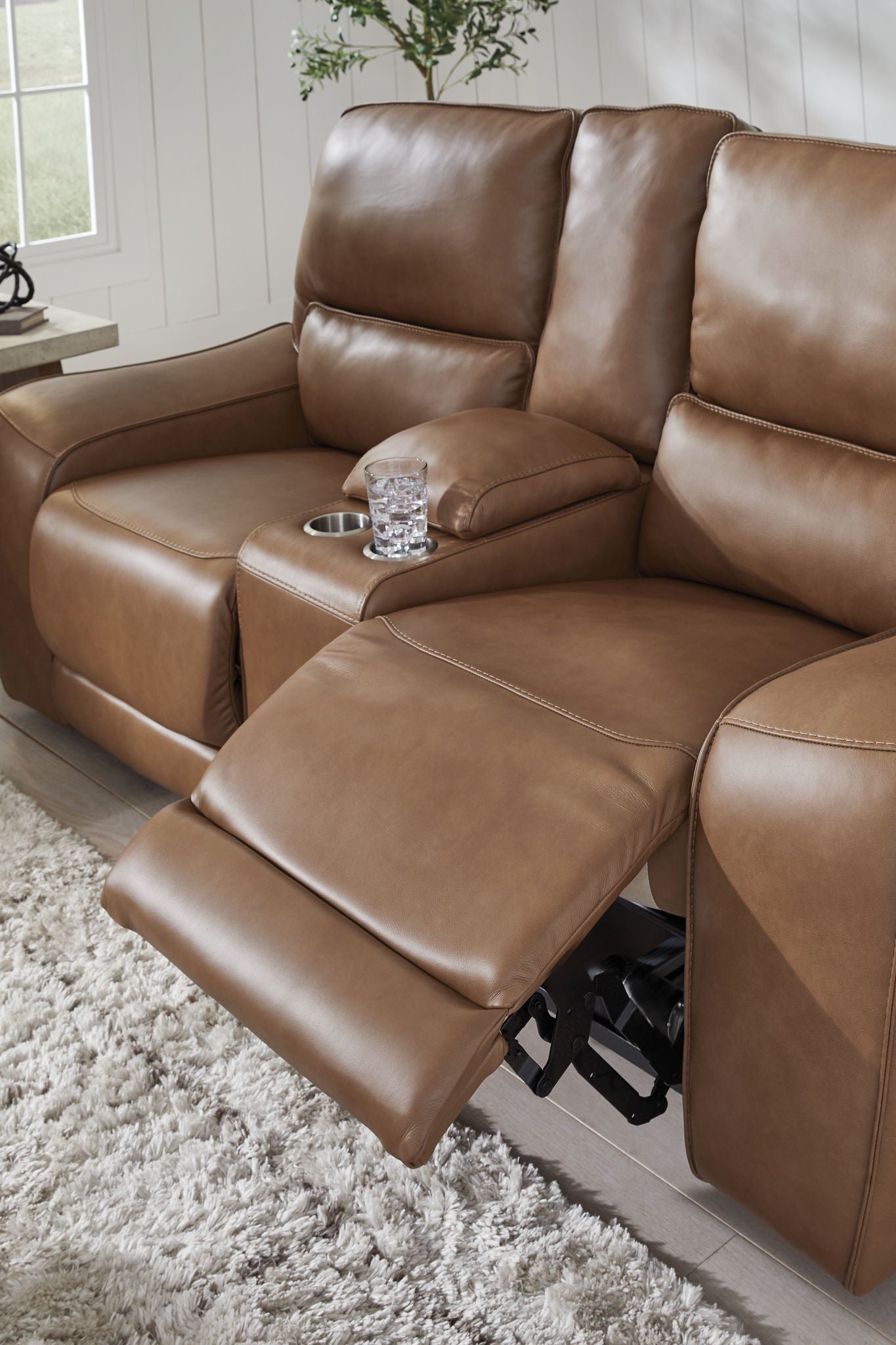 DeepWakes - Caramel - Power Reclining Loveseat / Console / Adjustable Headrest - Hornell Furniture Outlet