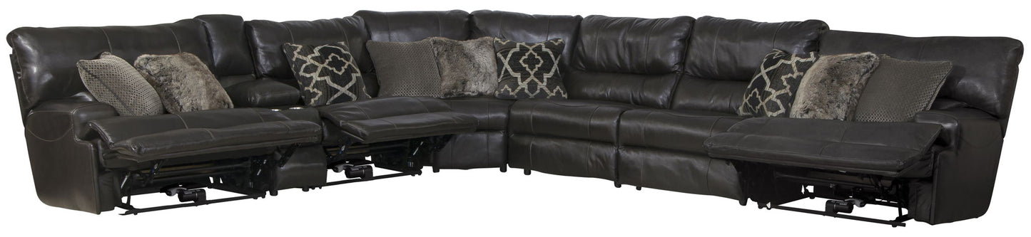 Como - 7 Piece Italian Leather Match Reclining Sectional - Hornell Furniture Outlet