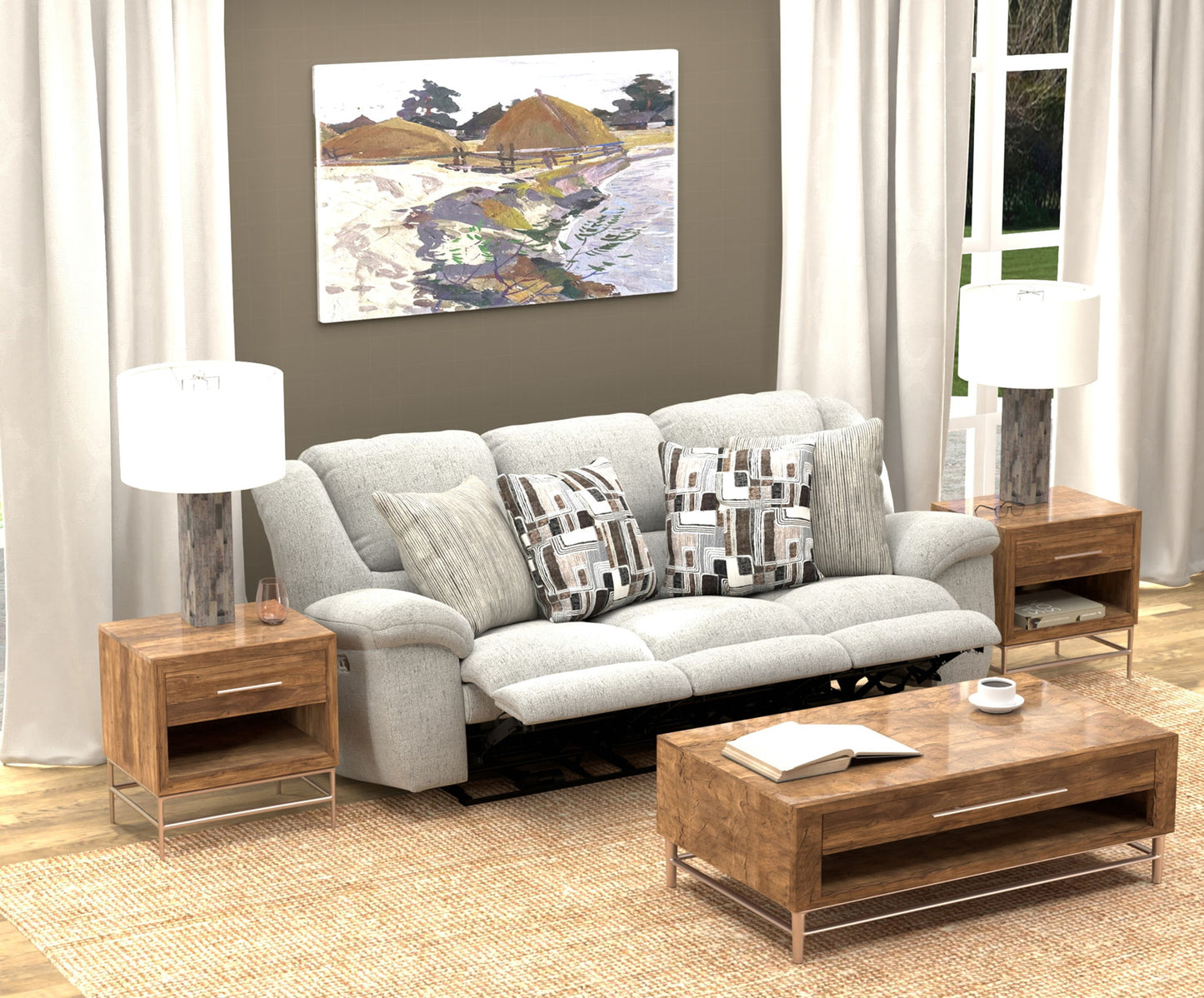 Trifecta - Sofa With 3 Recliners and Drop Down Table - Hornell Furniture Outlet