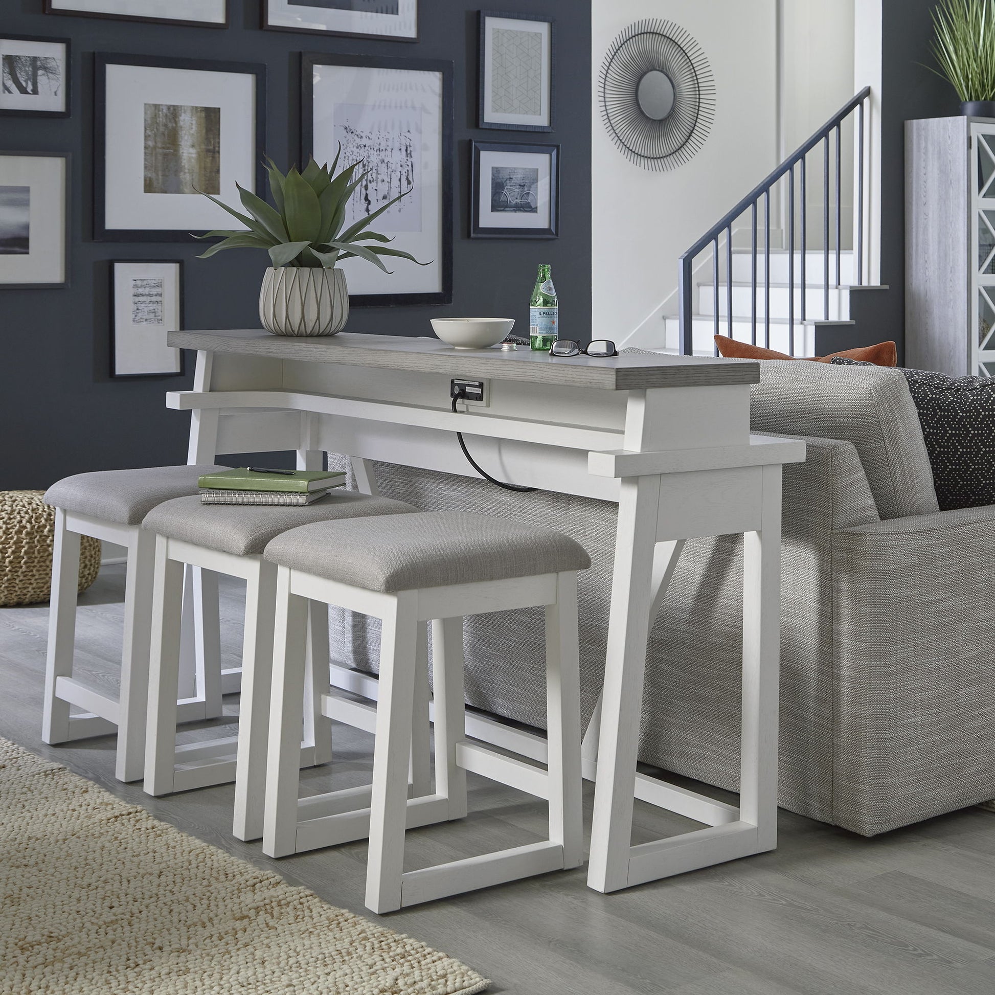 Palmetto Heights - 4 Piece Console Set (Console 3 Stools) - White - Hornell Furniture Outlet