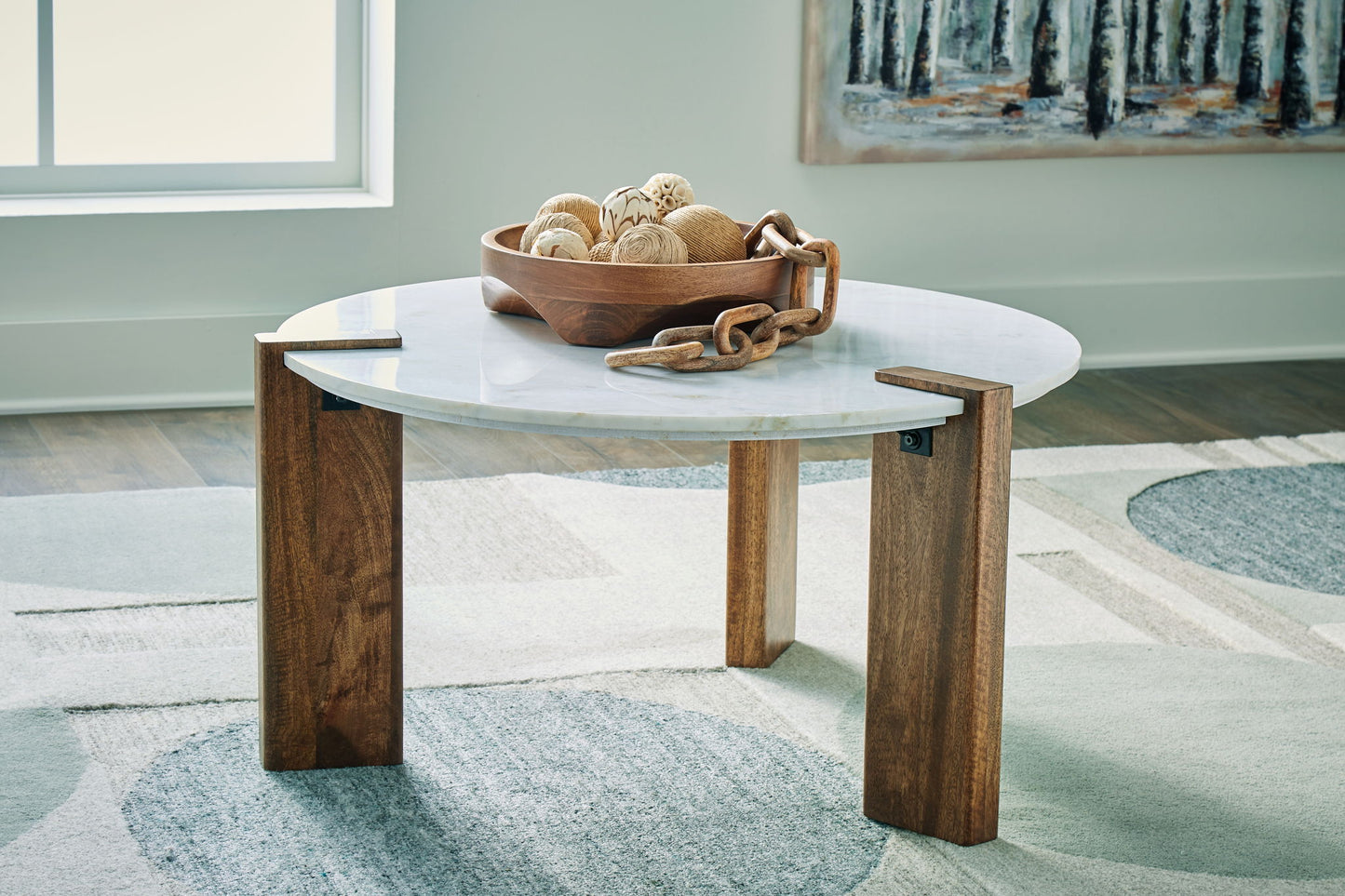 Isanti - White / Brown - Round Cocktail Table - Hornell Furniture Outlet