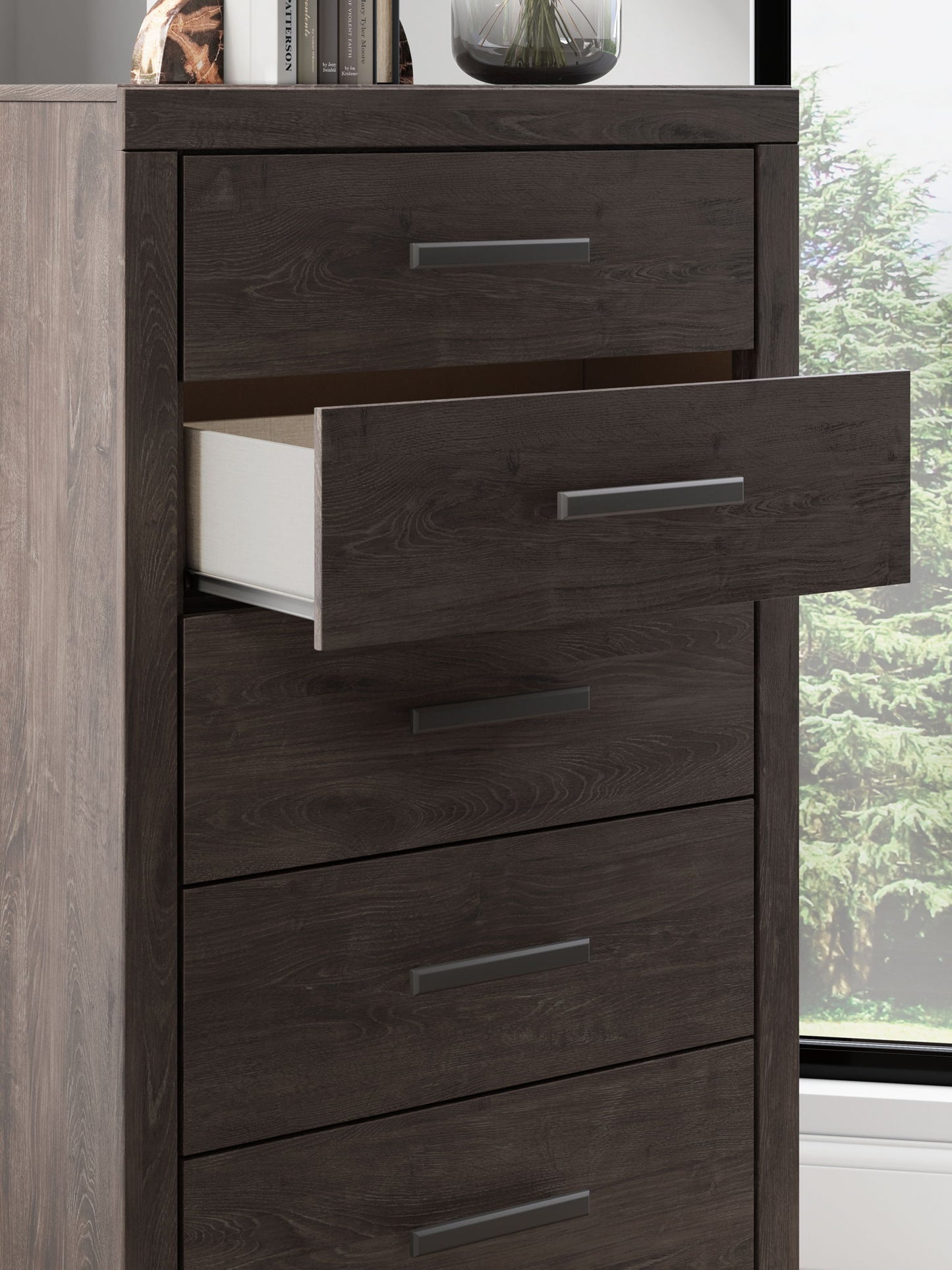 Prendonea - Charcoal - Five Drawer Chest - Hornell Furniture Outlet